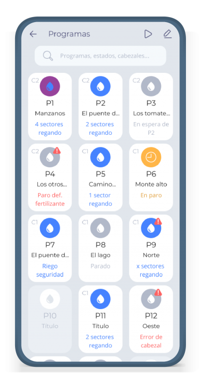 Perspectiva global al instante con la lista de programas o sectores